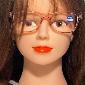 1442 Helen Reading Glasses 3.0 Readers Bluelight Filter Pink Frame NWT